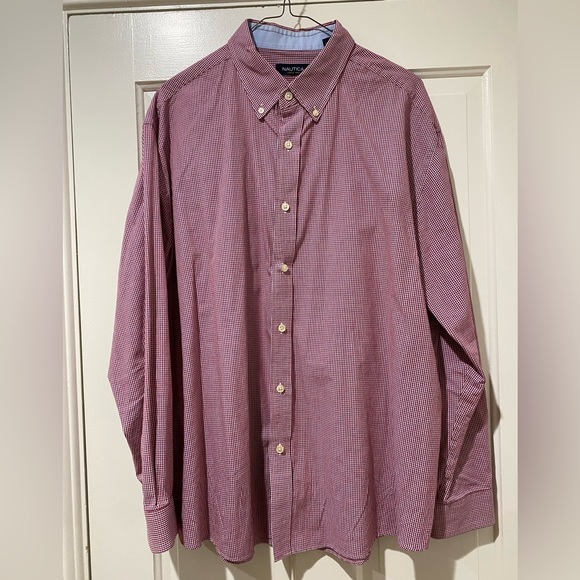 Nautica Mens button down dress shirt red plaid checkered - Picture 4 of 11